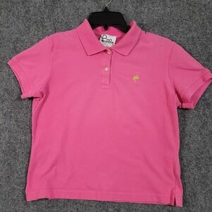 Vintage‎ Lilly Pulitzer Shirt Women's Medium Pink Island Polo Palm Tree Preppy